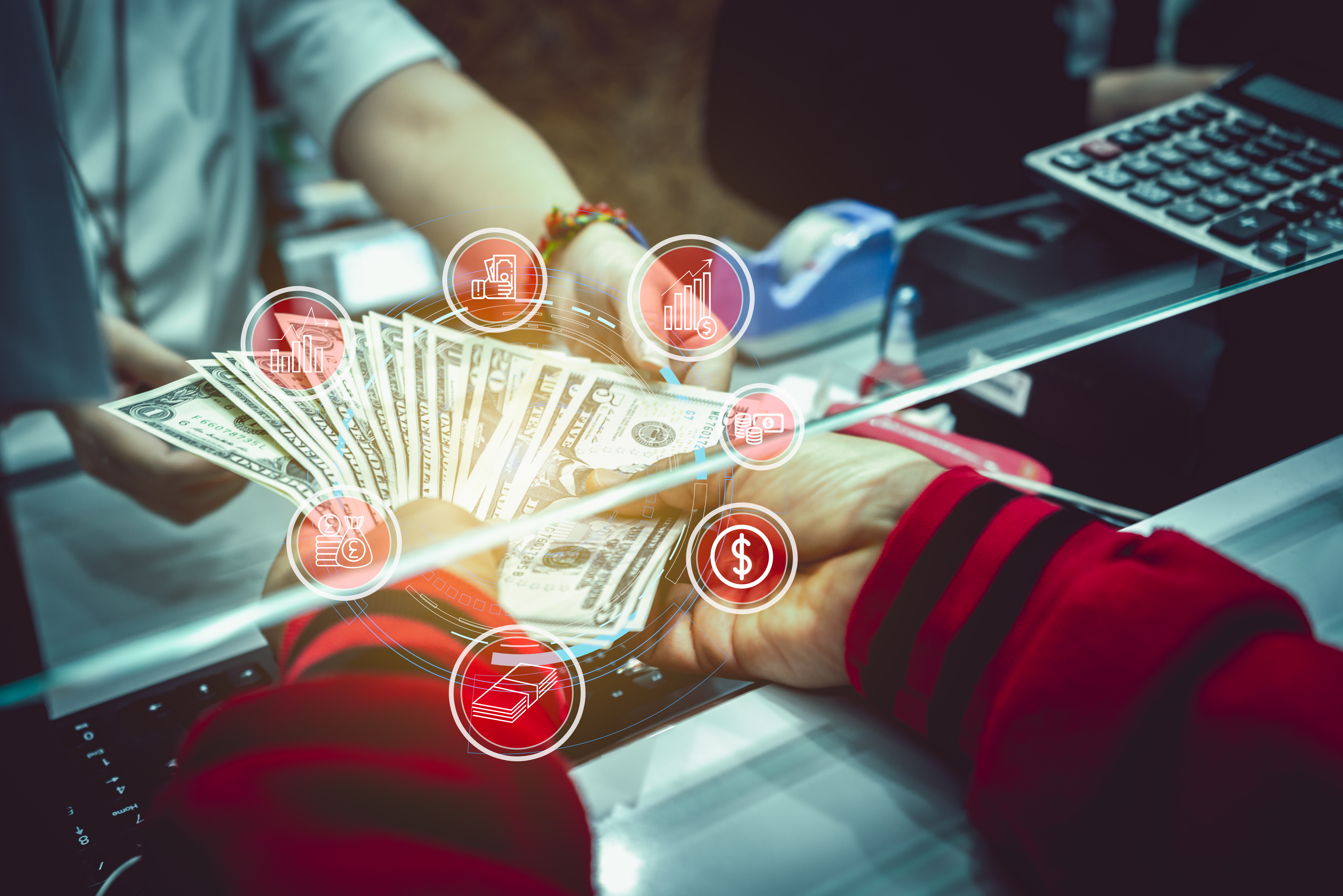 Cash department window currency exchange concept